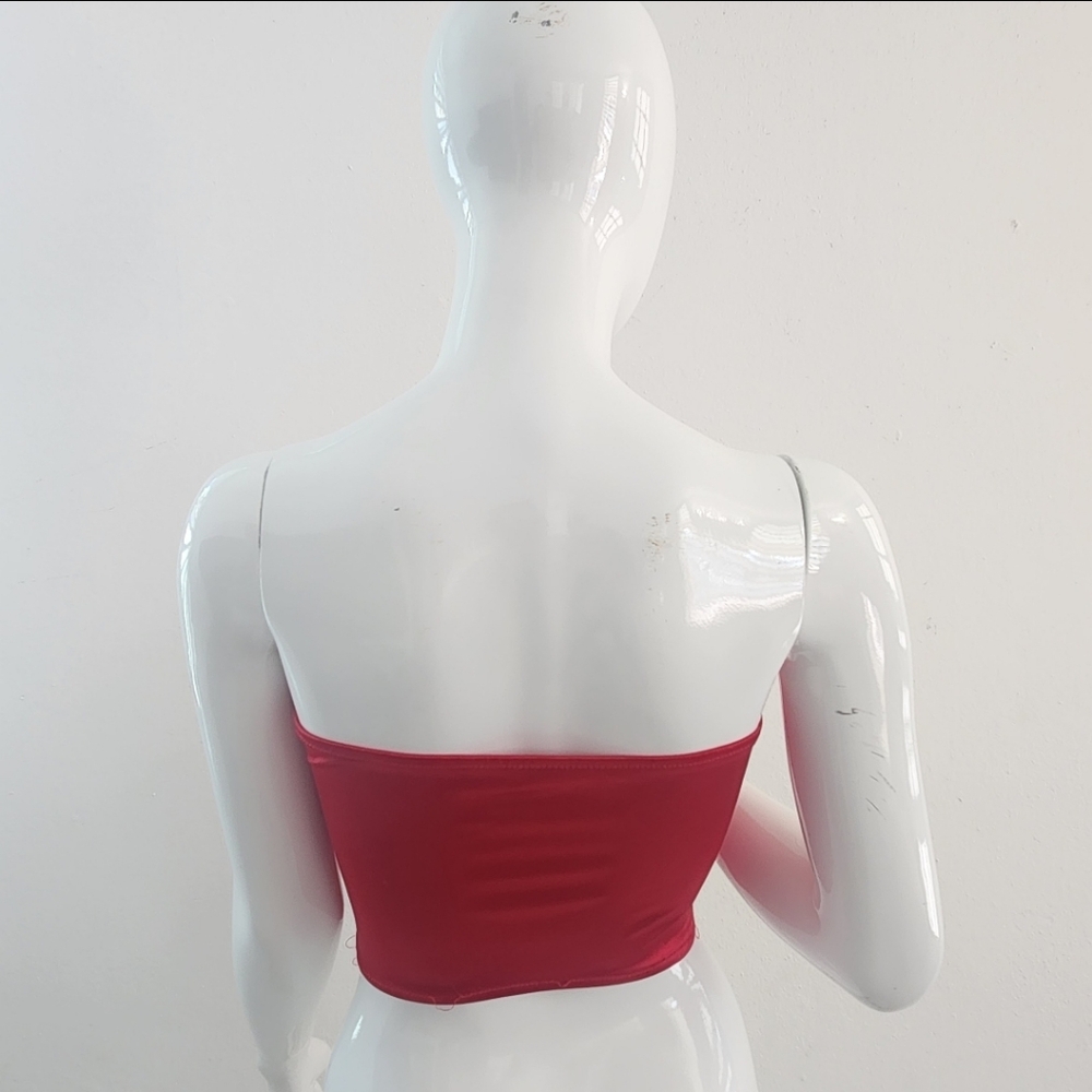 Red Satin Strapless Crop Top Bold & Chic Size Medium - Picture 4 of 16